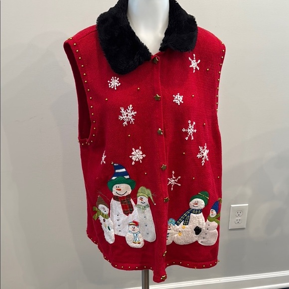 Designers Originals Studio Joy 1X Festive Red Snowman Sweater Vest - Picture 1 of 12